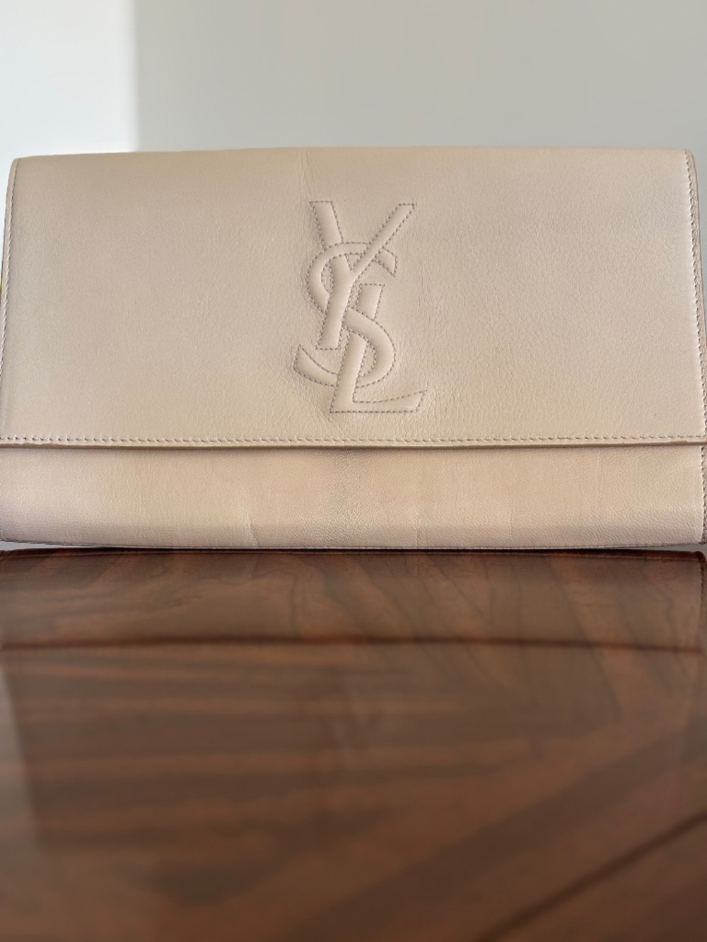 YSL ivory leather clutch